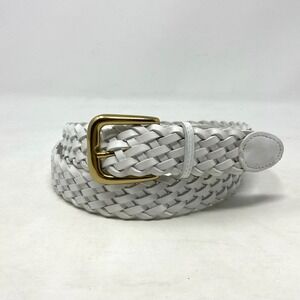 Vtg Torino Leather Belt Mens 44 White Braided Solid Brass Italy USA Made Yacht